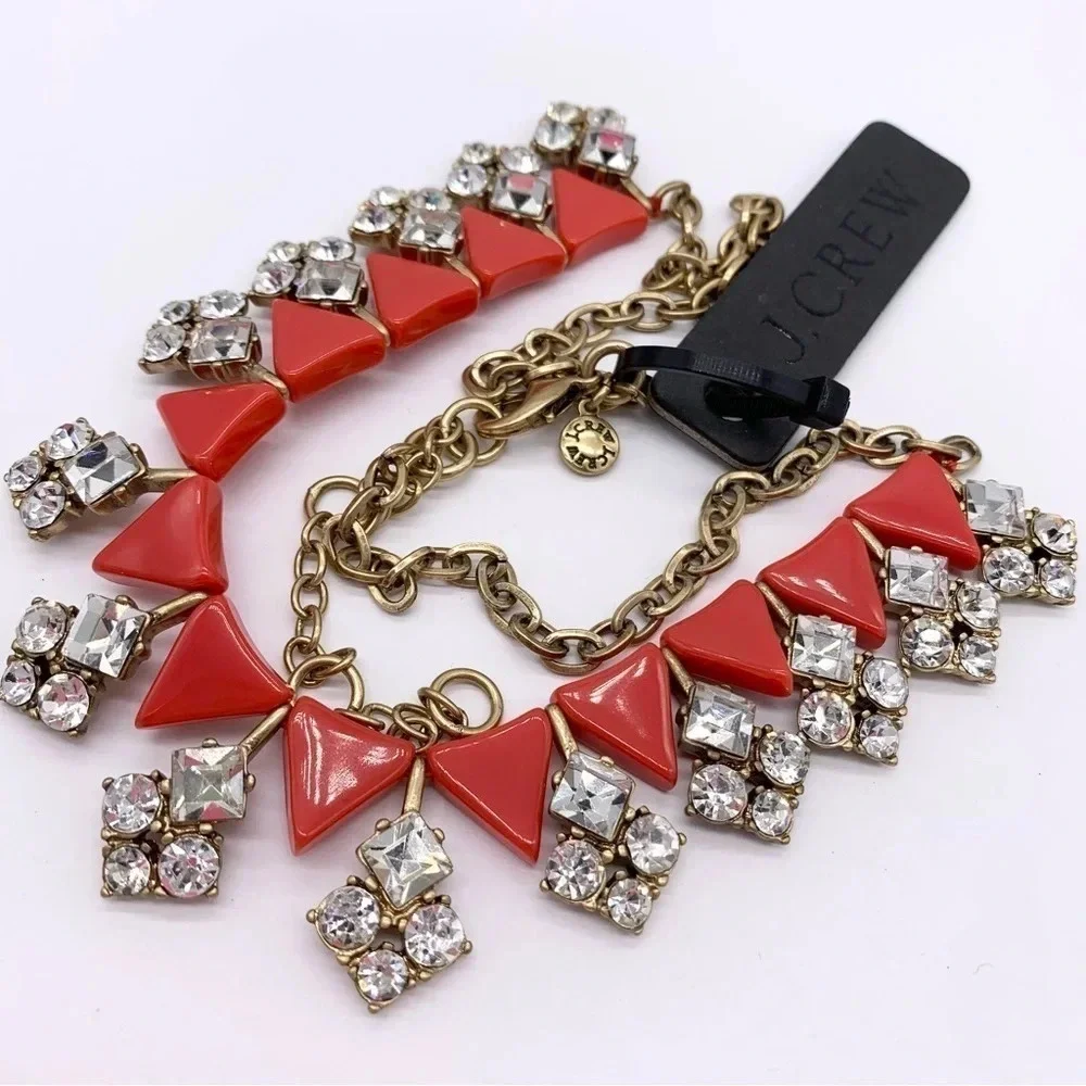 J. Crew Red/Orange Jeweled Necklace NWT